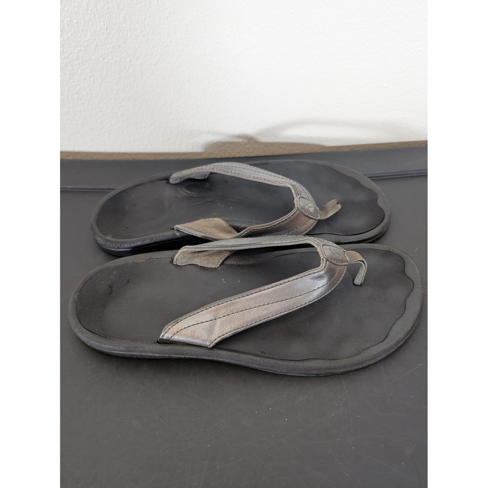 Olukai Ohana Womens 8 Pewter Black Metallic Flip Flop Sandals 20110-73 Beach
